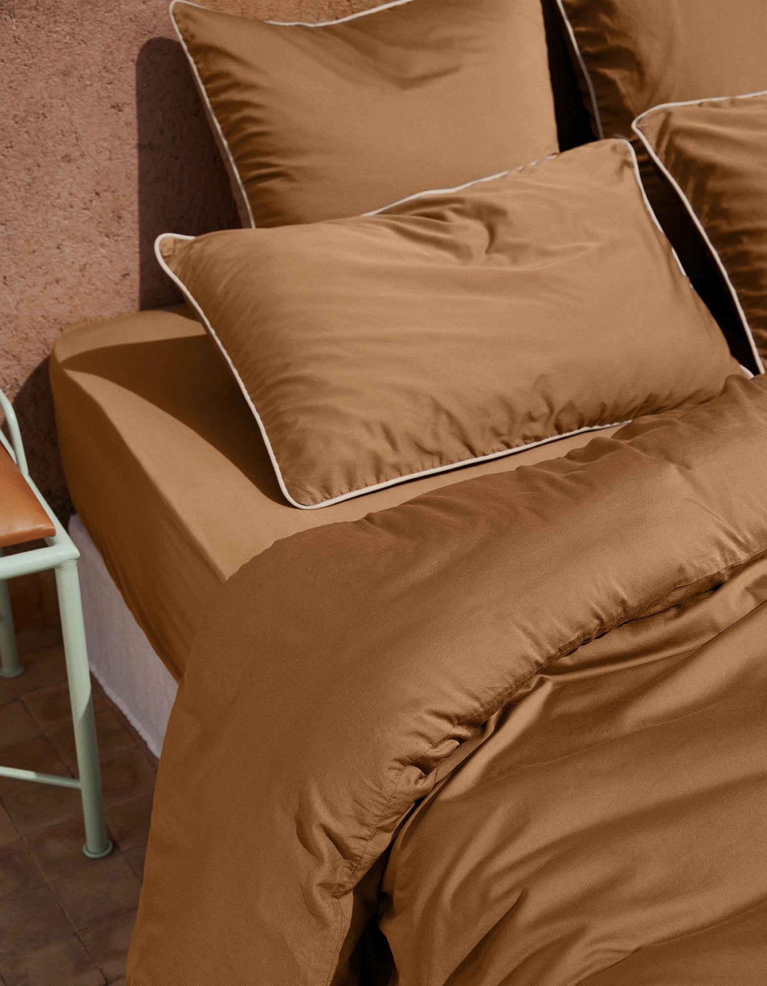 Taies d'oreiller x2 Percale de coton 120 fils - Tabac