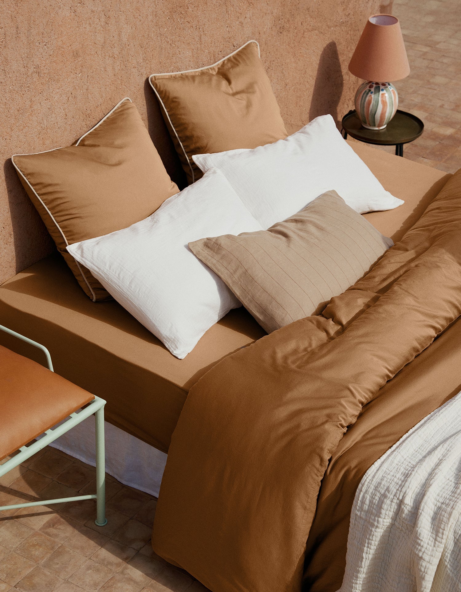 Drap housse Percale de coton 120 fils - Tabac