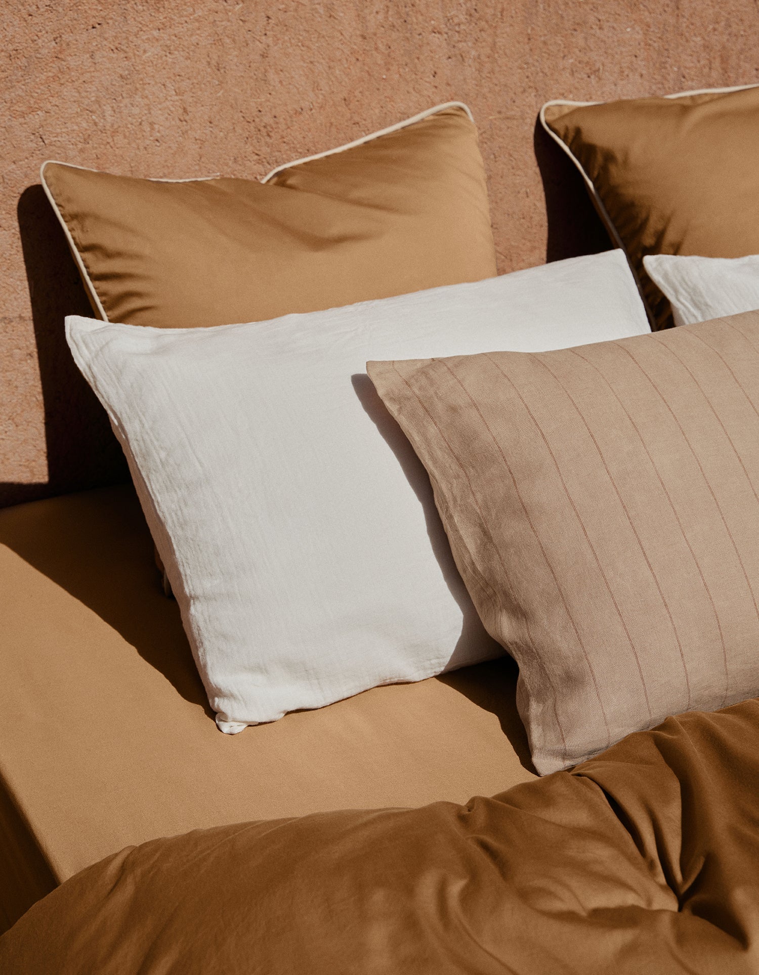 Taies d'oreiller x2 Percale de coton 120 fils - Tabac