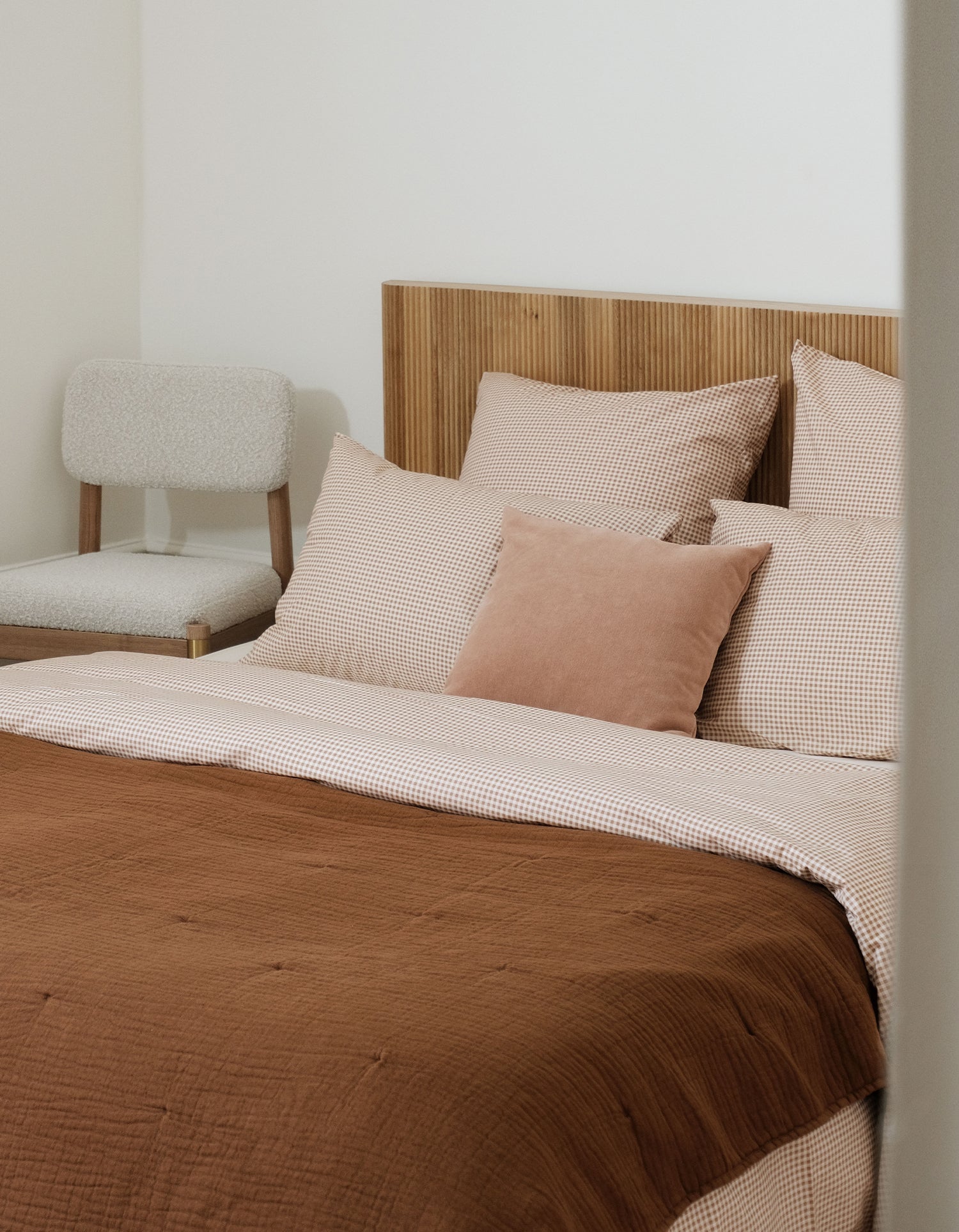 Housse de couette Percale de coton 120 fils - Mini Vichy Beige