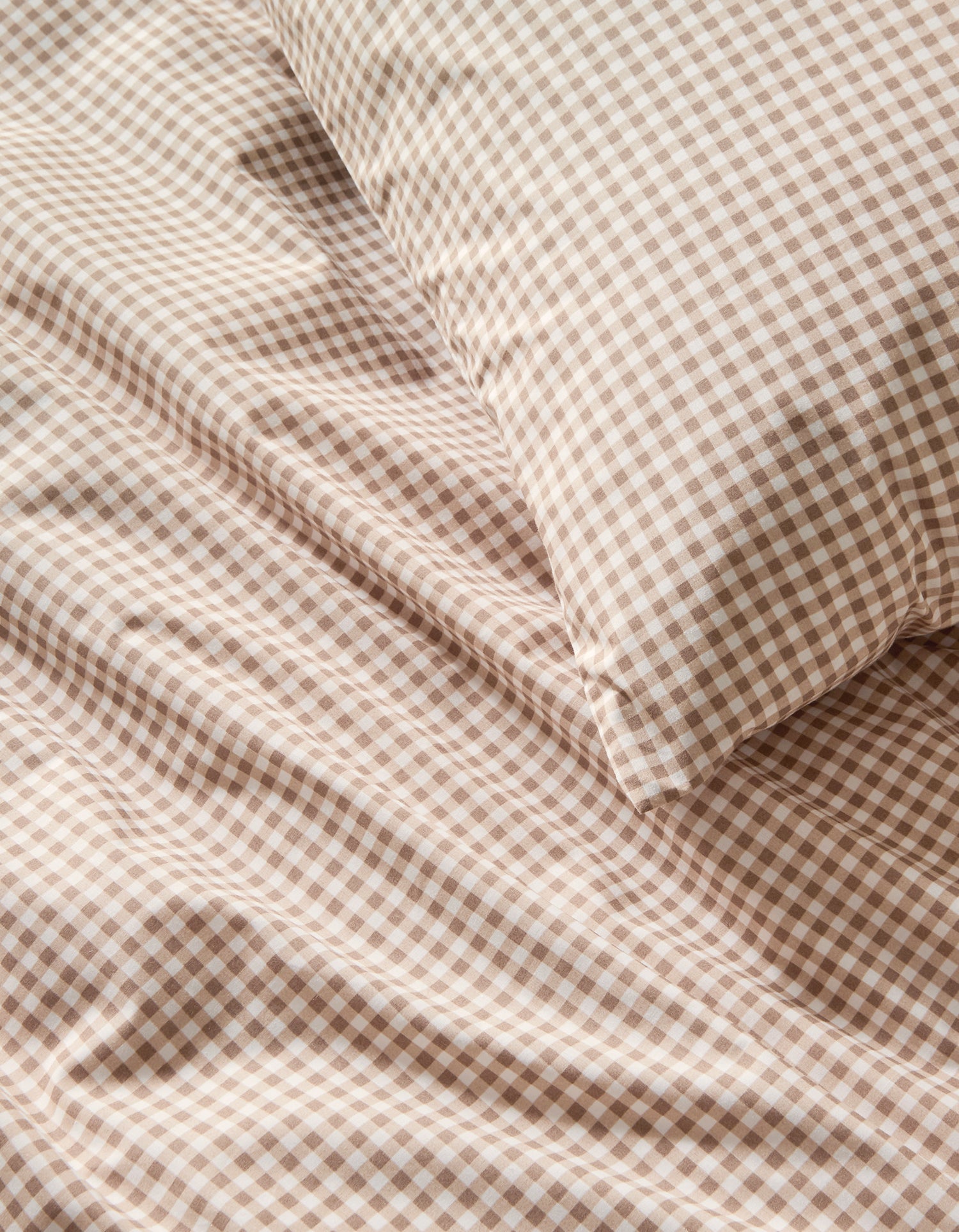 Taies d'oreiller x2 Percale de coton 120 fils - Mini Vichy Beige