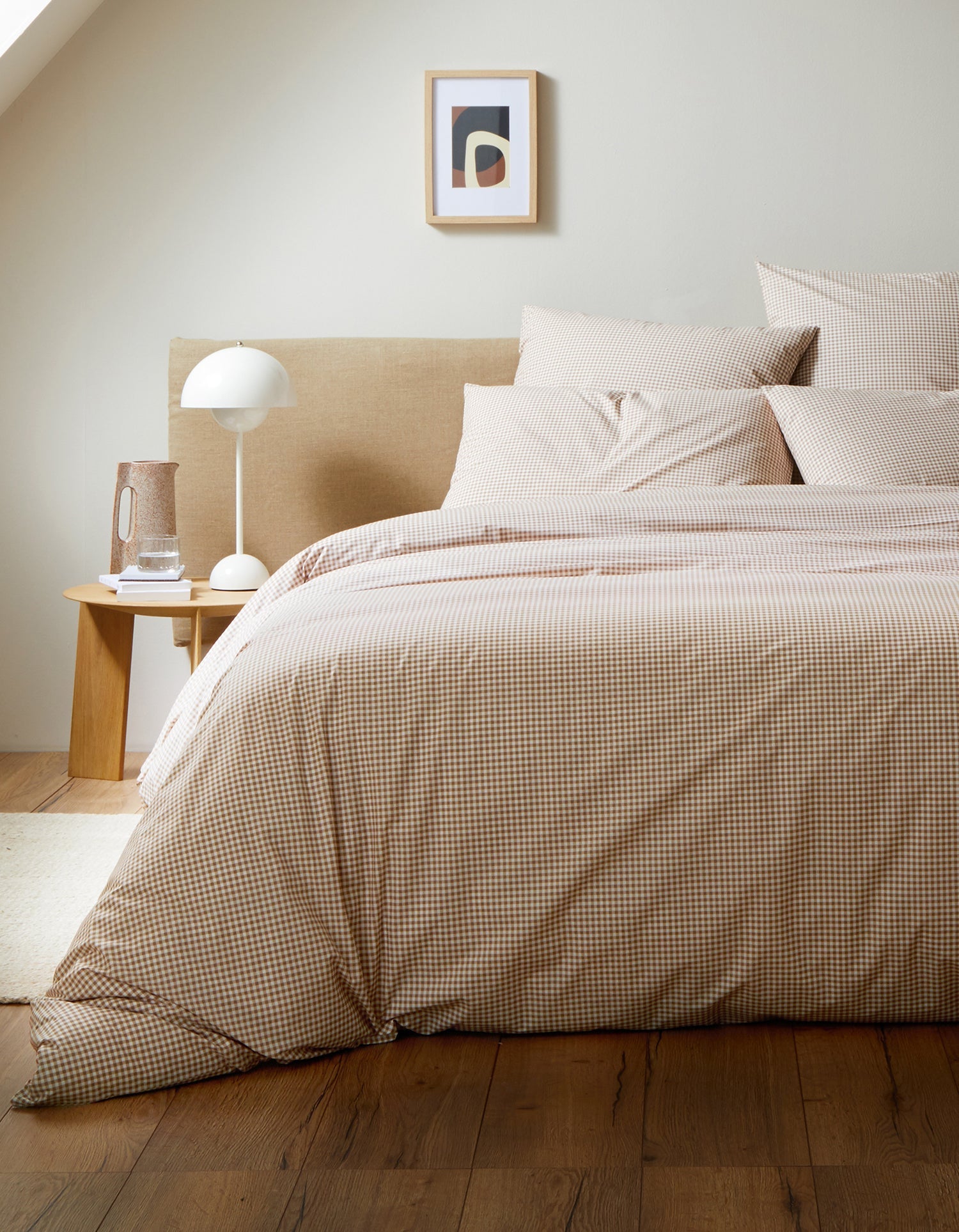 Housse de couette Percale de coton 120 fils - Mini Vichy Beige