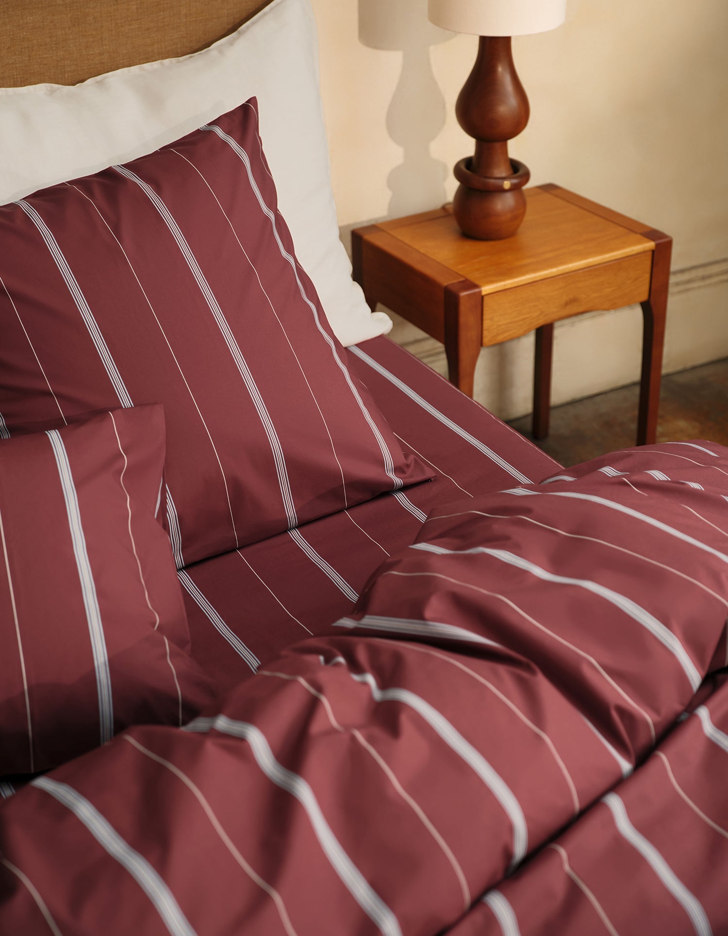 xDrap housse Percale de coton 120 fils - Bordeaux Rayé
