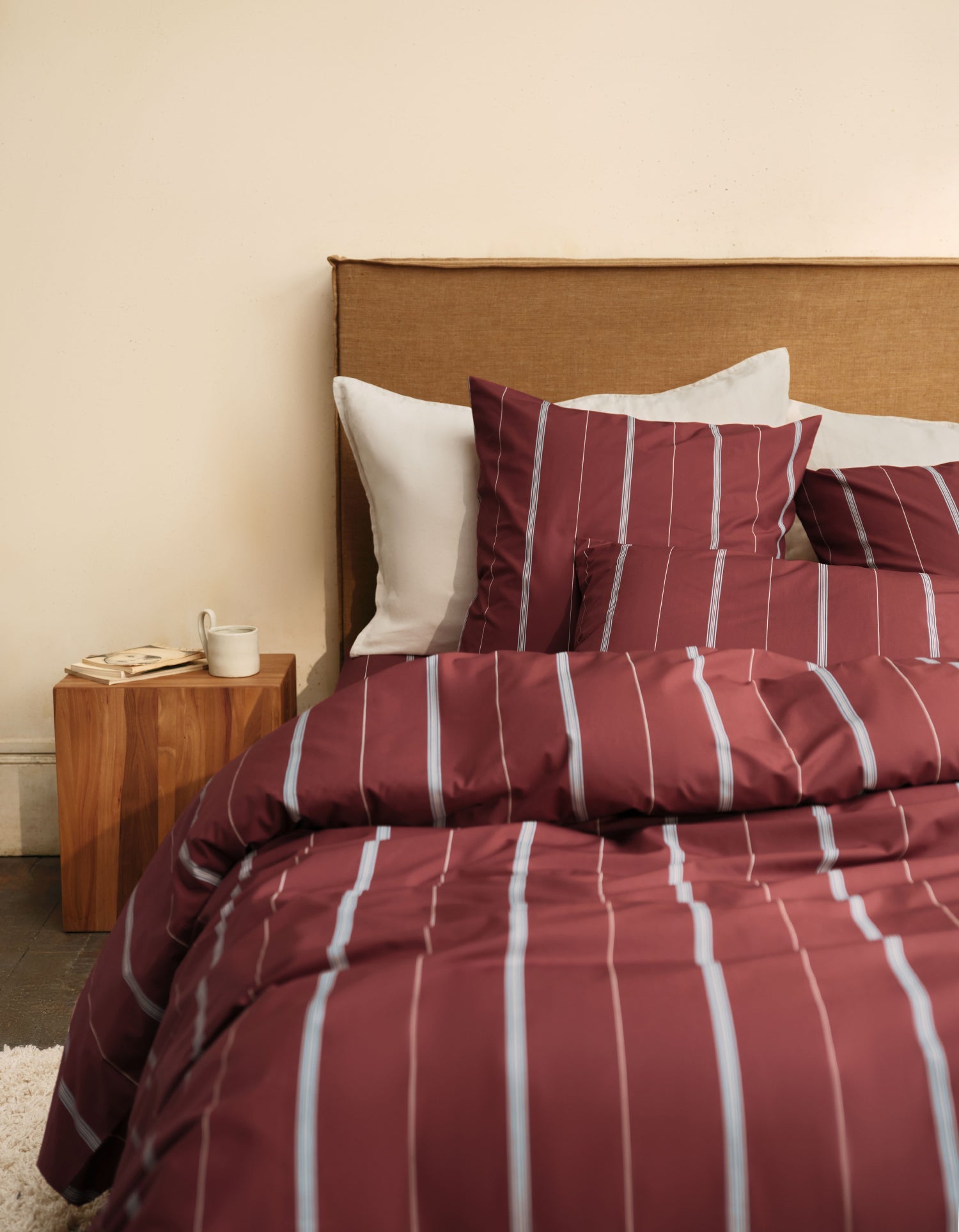 xDrap housse Percale de coton 120 fils - Bordeaux Rayé