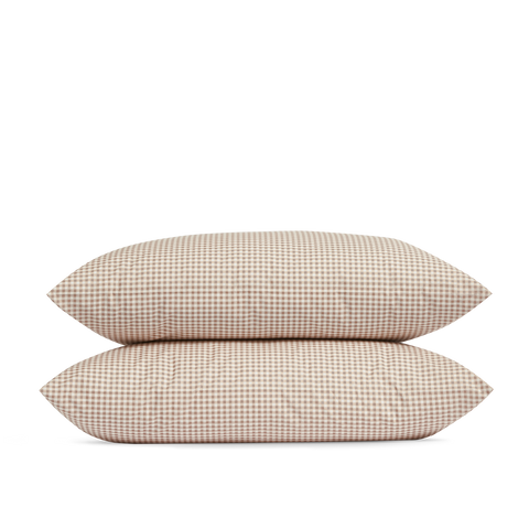 Taies d'oreiller x2 Percale de coton 120 fils - Mini Vichy Beige