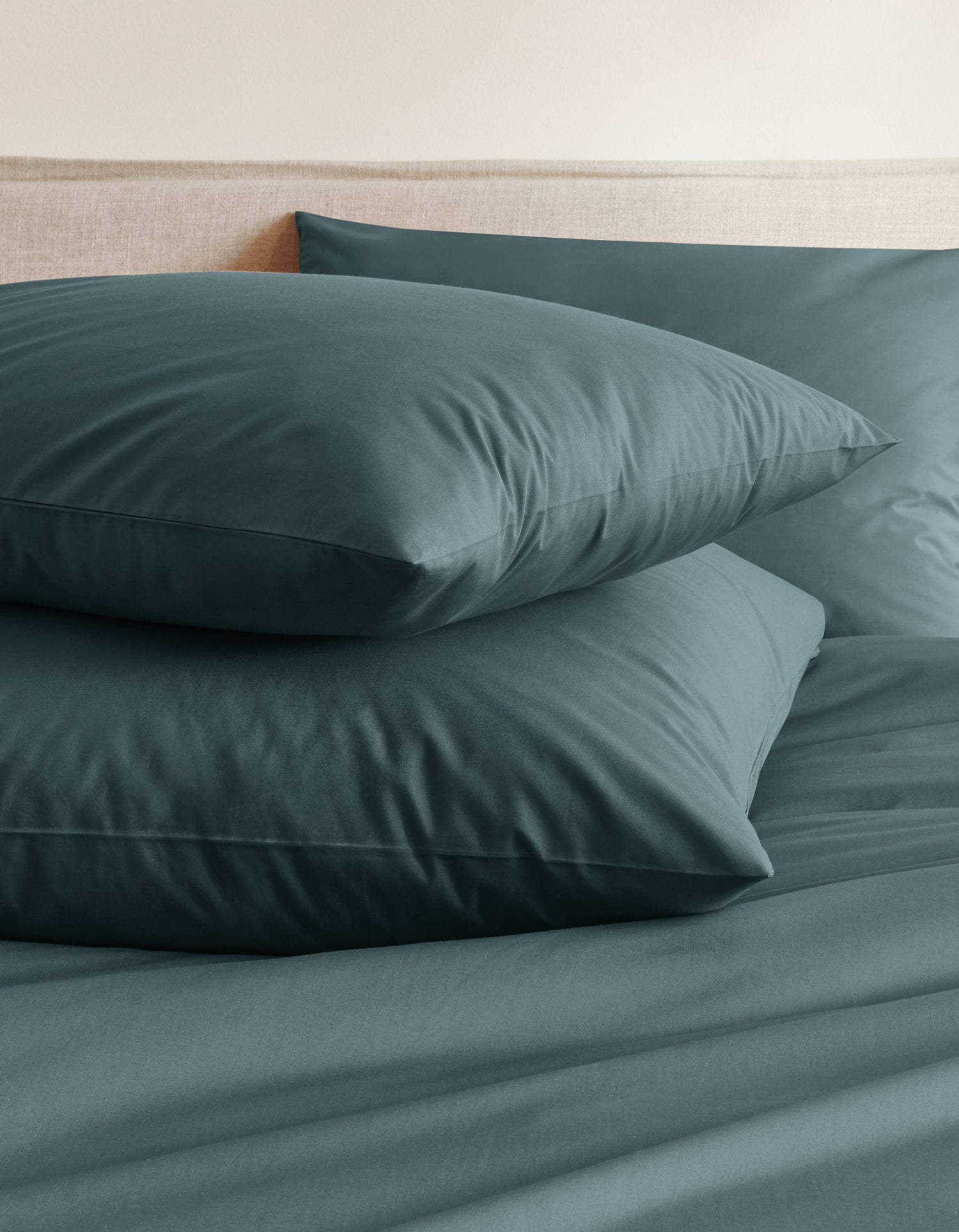 Taies d'oreiller x2 Percale de coton 120 fils - Bleu Pétrole