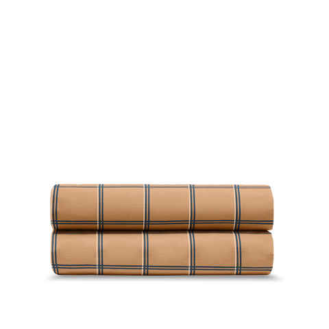 Drap housse Percale de coton 120 fils - Carreau Caramel