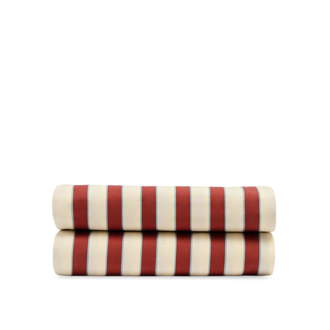 Drap housse Percale de coton 120 fils - Rayure Club Rouge